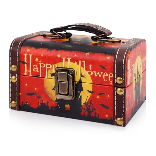 WaaHome Happy Halloween Treasure Box for Trick or Treat 6'' Wood ...