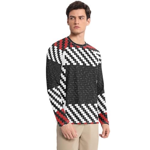 Tartan Buffalo Black Plaid Tartan Check Red Men's Swim Shirts UPF 50+ Elastic Loose Mens Sun Protection Long Sleeve Beach3