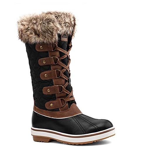 ALEADER Winter Boots for Women, Fashion Waterproof Snow Boots Fur Shoes Black/Brown 10 D(M) US