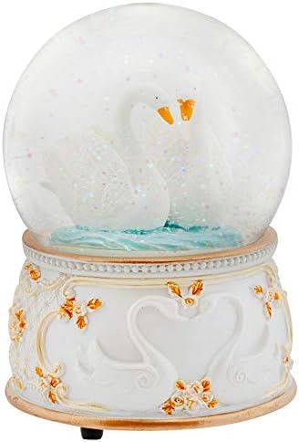 Graceful White Revolving Swan 100MM Musical Water Globe Plays Tune Swan Lake