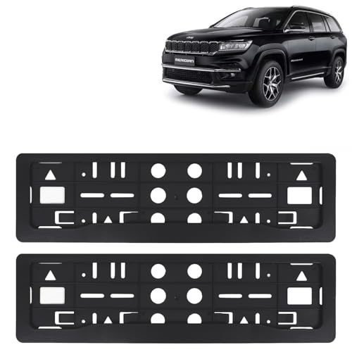 Image of KINGSWAY Meridian Car Number Plate Frames for All 2022 Onwards Models of Jeep Car Registration Plate Holders, Black Licence Plate Covers (Front and Rear), Universal Size 51.5 x 14.5 cm
