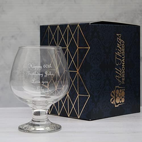 Personalised Engraved 390ml Brandy/Cognac Snifter Glass, Personalise with Any Message for Any Occasion, Stylize with a Variety of Fonts, Gift Box Included, Laser Engraved