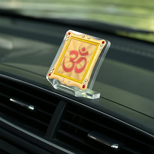 Image of Om Symbol Car Dashboard Idol, Religious Frame for Car, Home Temple, Office Decor | Divine Gift Item for Puja & Festive Occasions