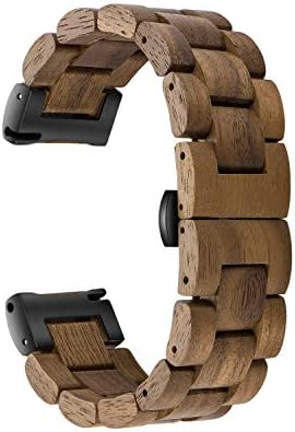 AIYIBEN Wood Watchband 20mm for Samsung Galaxy Watch 4/Galaxy Watch 3 41mm/Active/Active 2, Wooden Stainless Steel Watch Band Quick Release Strap Replacement Bracelet Wristband (Walnut+Black)