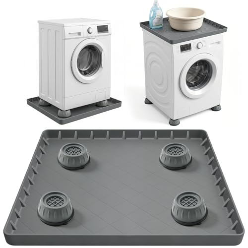 32x31x1 Washing Machine Drip Pan Silicone Leak Proof Tray with 4 Anti Vibration Pads Floor Protection for Washer Dryer Refrigerator