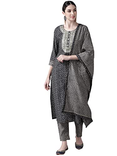 Image of ishin Women's Rayon Burgundy Embellished A-Line Kurta set With Skirt