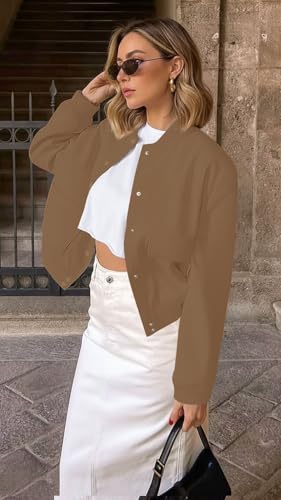 ETCYY NEW Womens Bomber Jackets Fall Winter Trendy Coats Button Down Varsity Jacket with Flap Pockets2