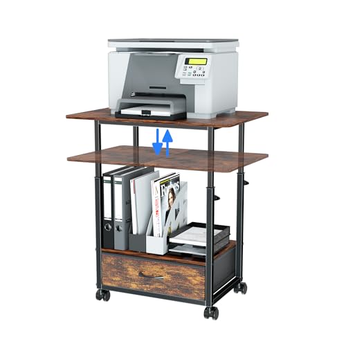 DALEMHOME Printer Stand with Wheels, 2-Tier Height Adjustable Printer Table, Mobile Printer Cart...
