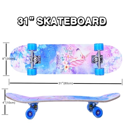 Image of Skateboards for Beginners Kids Boys Girls and Adults,31''x8'', 7-Layer Maple, Double Kick Concave, Fascinating Cool, Solid&Durable