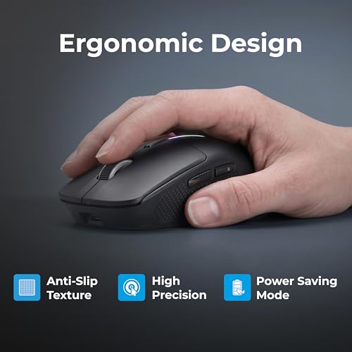 Image of Foxin Voltra Wireless Bluetooth Mouse, Dual Mode (Bluetooth 5.3 + 2.4GHz), USB-C Rechargeable, Up to 25+ Days Battery, Up to 3200 DPI, 6 Buttons, RGB Lighting, Ergonomic Mouse for PC, Laptop