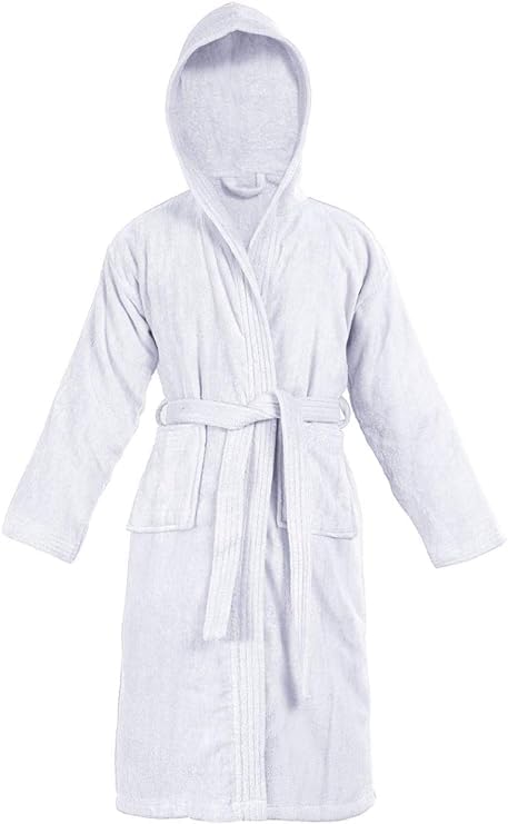 Crescent TextileKids Bathrobes 100% Cotton Hooded Style Terry Towelling Shawl Collar Bath Robe For Toddler Boys Girls Children Nightgown Sleepwear Dressing Gown