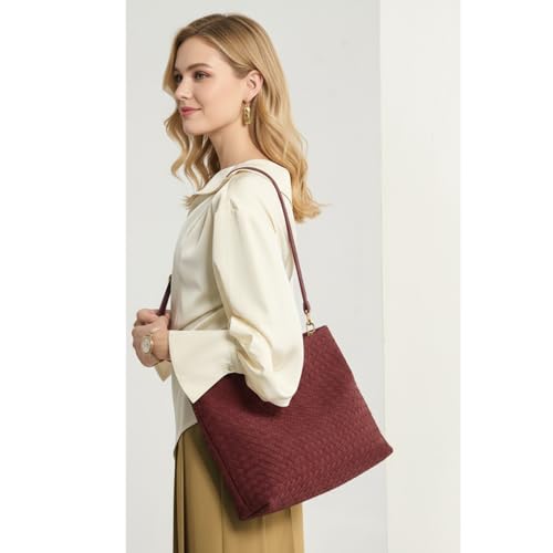 Image of Suede Woven Tote Bag for Women, Hobo Shoulder Bag for Work Travel