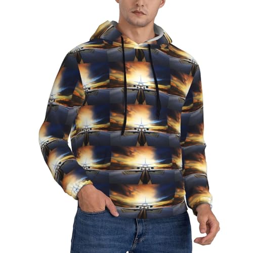WYCZHY Rucksack, Flugzeug, modisch, bedruckt, Erwachsenen-Kapuzenpullover, lässig, Grafik, langes Sweatshirt für Herren, Schwarz , XL