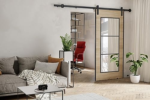 KIER FURNITURE POLI Wall-Mount Schiebetür – Schiebetür Komplettset Schiene Komplettset Mit Tür – Zimmertüren Mit Zarge Komplett - B66xH205xT1,6 cm - Sonoma-Eiche