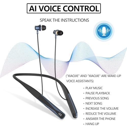 Image of LANDIBO Sports Wireless Earphones, Bluetooth 6.0 Neckband Earbuds for 35 Hours of Playback, LED Power Display, Neck-Wrapping Earbuds with Ai Voice Control, for Gym Phone Music Exercise. (A18)