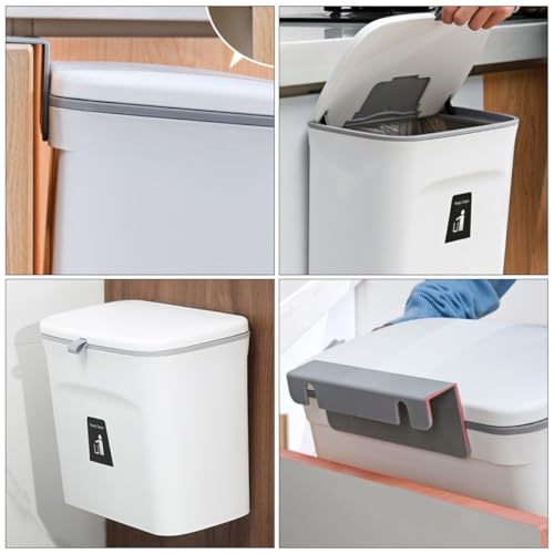 Caneca de basura colgante blanca con tapa pequeña para cocina miniatura 5