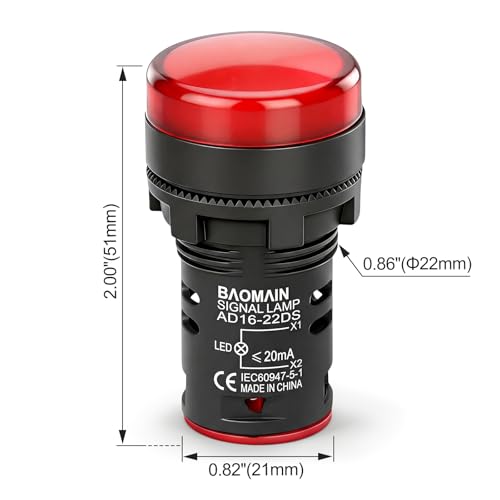 Image of BAOMAIN 22mm LED Industrial Indicator Light,110V AC Pilot Signal Lamp for Industrial Machinery Control Circuits,7 /8 inch Panel Mount, Screw Terminal,3-Color Red,Green,Yellow