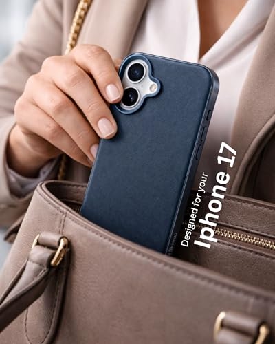 Image of SkynUp Linea Premium Leather Back Cover Case for iPhone 17 | MagSafe Compatible | Blue