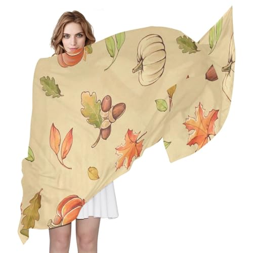 OTVEE Autumn Leaves and Pumpkin Scarf for Women Lightweight Soft Chiffon Scarf Shawl Wrap for Women4