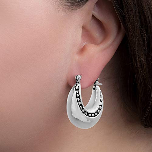 Willowbird Oxidized Sterling Silver Polished Puffy U Shaped Beaded Rim Hoop Earrings for Women4