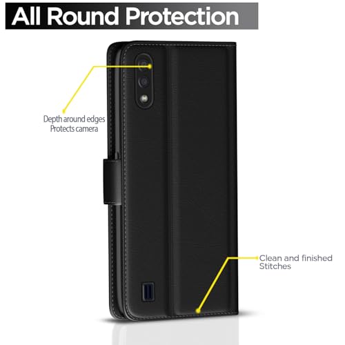 Image of Pikkme Samsung Galaxy M01 Flip Case Leather Finish | Inside TPU with Card Pockets | Wallet Stand and Shock Proof | Magnetic Closing | Complete Protection Flip Cover for Samsung Galaxy M01 (Black)