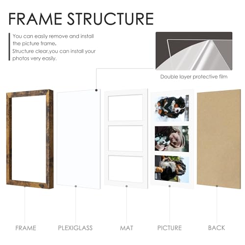 Image of DUENPY 8x14 Collage Picture Frame 4x6 Collage Picture Frame Displays Three 4x6 inch Photos or 8x14 (Without Mat) for Available Horizontal Wall Mounting Display and Vertical Brown
