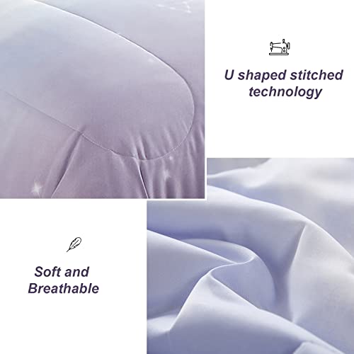 Image of Dinjoy Girls Comforter Set Full Size Colorful Ombre Purple Rainbow Bedding Set Bed in A Bag for Kid Teen Girls 7 Pieces (1 Comforter, 1 Flat Sheet, 1 Fitted Sheet, 2 Pillow Shams, 2 Pillowcases)