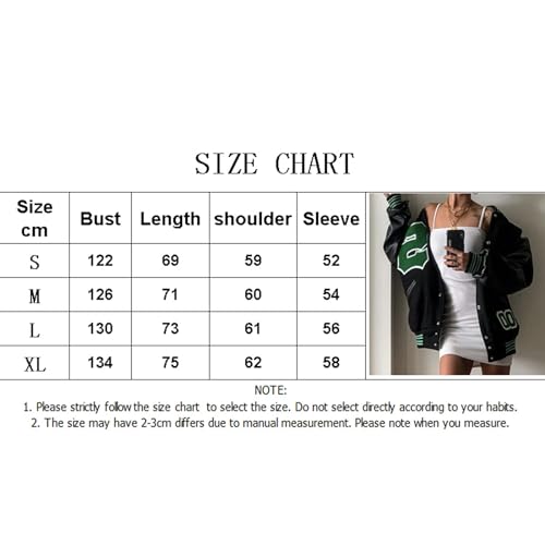 Mxiqqpltky Womens Oversized Y2K Bomber Jacket Casual Boyfriend Baseball Jacket Harajuku Long Sleeve Varsity Jacket Streetwear Coat (Black H, Medium) - Thumbnail 6