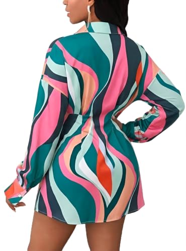 Image of Glozeplus Long Sleeve Button Down Collar Mini Shirt Dress for Women