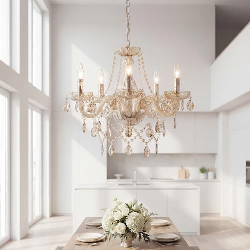 Saint Mossi 5 Lights Champagne Crystal Chandelier, Modern Dining Room Light Fixture K9 Crystals for Living Room, Bedroom, Height 21 x Diameter 21 with Adjustable Chain by SM Saint Mossi - Image 3