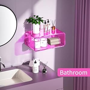 Acrylic Floating Nightstand Bedside Table Nightstand Shelf Wall Mounted Bedside Shelf Pink Small