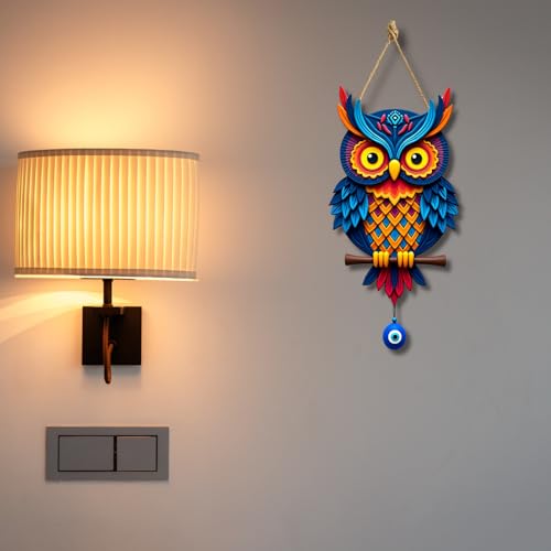 Image of GiftOday Owl Shape Wooden Wall Hanging For Home Decor | Evil Eye Decoration Livingroom, Dining Room | Modern Artwork Wall Decor Item | Mdf Wall Hanging Ornament Door Decorative (18 x 30 CM)