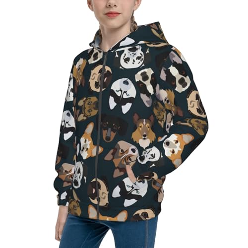 Dogs Kids Pullover Hoodies Boys Zip Up Sweatshirts Girls Athletic Clothes with Pocket