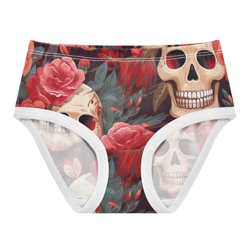Toddler Girl Briefs, Funny Skulls Red Flowers Cotton Underwear Girls, 2–8 Years
