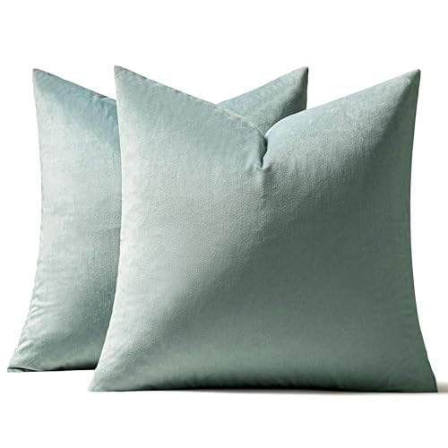 Image of MIULEE Velvet Throw Pillow Covers 18x18 Inch, Pack of 2 - Blue Grey, Soft Solid Decorative Pillow Covers Cushion Cases Modern Luxury Home Decor for Spring Couch Sofa Bedroom Livingroom