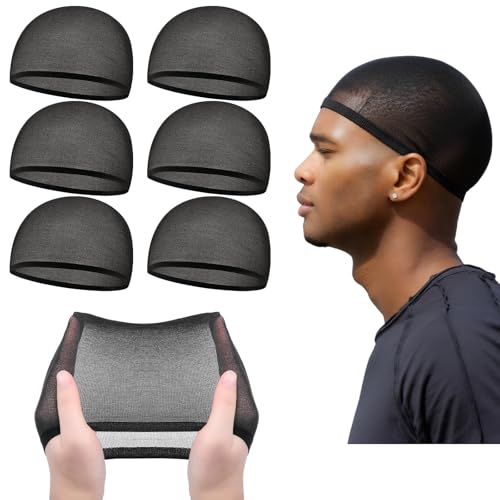 Ramede 6 Pcs Stocking Wave Cap for Men Adult Stretchy Nylon Skull Wave Lightweight Beanie Caps Waves for Man Women (Black)