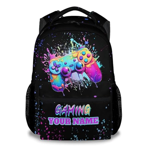 Personalized Gaming Backpack for Girls, 17 Inch Colorful Backpacks for Middle School, Durable Bookbag for Teens