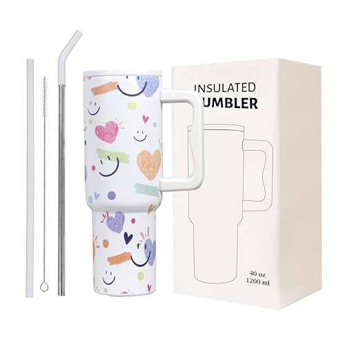 Image of Stainless Steel 1200 ml Vacuum Tumbler with Lid & Straw - Double‑Wall Insulated Cup for Travel, Gym & Office - Keeps Beverages Hot or Cold - 1.2 L Capacity (White Smily)