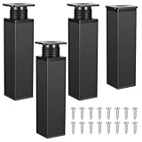 4 Pcs Metal Adjustable Furniture Legs, 15cm/6' Black Adjustable Feet for Furniture Support Legs Leveling Feet, Replacement Legs for Chair Feet Coffee Table Cabinet Couch Sofa Bed Desk Dresser Legs