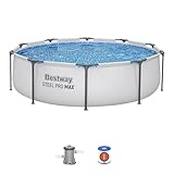 Bestway MAX Steel Pro Round Frame Swimming Pool with Filter Pump, Grey, 10 ft, Multicolour