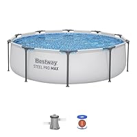 Bestway MAX Steel Pro Round Frame Swimming Pool with Filter Pump, Grey, 10 ft, Multicolour