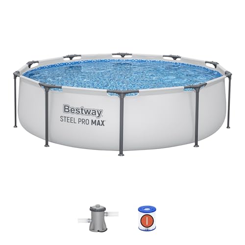 Bestway MAX Steel Pro - Piscina rotonda con pompa filtrante, 3 m, colore: grigio