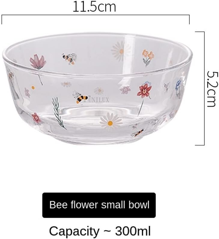 2 Pcs Heat Glass Bowl Hotel Vegetable Fruit Salad Household Rice Insulation Fresh(E,11.5X5.2CM)