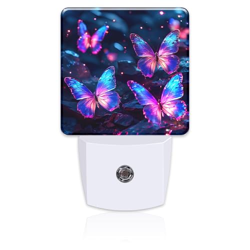 Image of Glowing Purple Butterflies Night Light Plug into Wall, Neon Butterfly Dusk to Dawn Night Light,0.5w Energy Saving Sleep Friendly Nightlights for Kids Boys Girls Home Decor