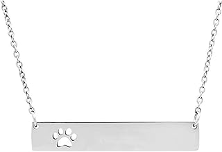 MANZHEN Horizontal Dog Paw Print Pendants Necklace Cat or Dog Cut Minimalist Print Necklace Charms Jewelry (Silver)