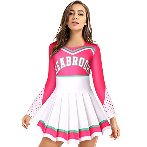 Hipoleter Zombies Cheerleader Costume For Women Movie 3 Fancy Dress Uniform Halloween Party Dress Up With Accessories,Rose-Adult #TOP1