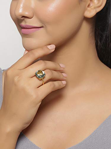 YoTreasure Green Amethyst Solid Sterling Silver Gold Plated Statement Ring Jewelry2