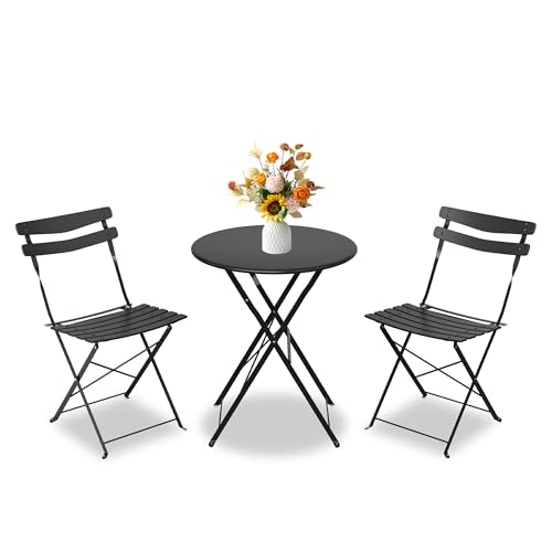 GarveeLife 3 Piece Patio Bistro Set, Folding Patio Bistro Table