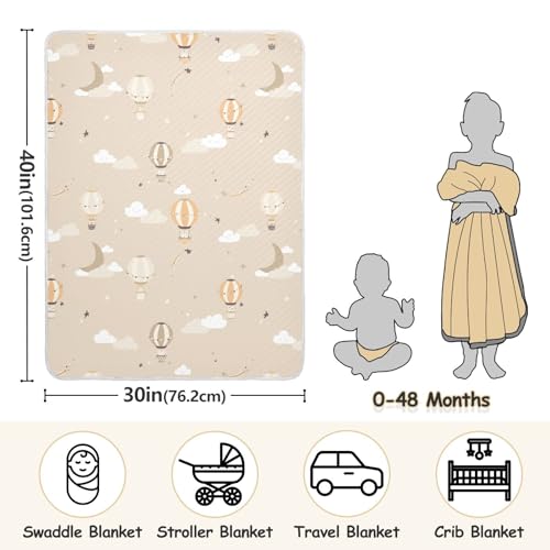 Image of Cute Hot Air Balloon Baby Blanket Cotton Cozy Throw Blanket Warm Nursery Swaddle Receiving Toddler Blankets 30 inch x 40
