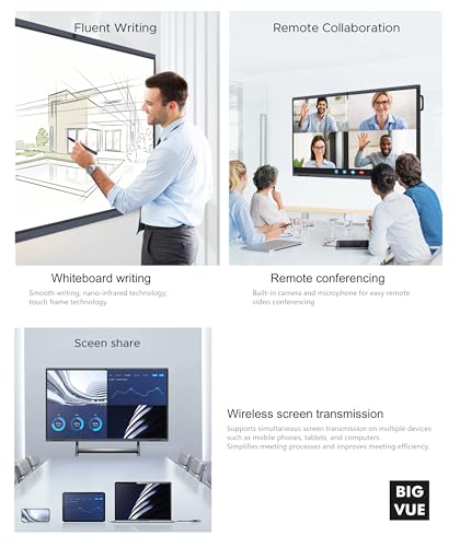 Image of BIG VUE Android 14 Smart Interactive Flat Panel Digital Board - All in 1, 8 GB RAM 128 GB ROM, Ai, Multitouch Screen Display for Teaching, Classroom & Office Use (Pluss + TV Trolley, 75 Inch)